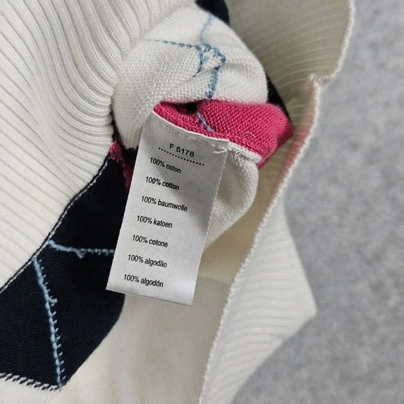 Lacoste (Men's 7 XL) White Pink Argyle Diamond V-Neck Sweater Vest Golf Tennis - Picture 3 of 6